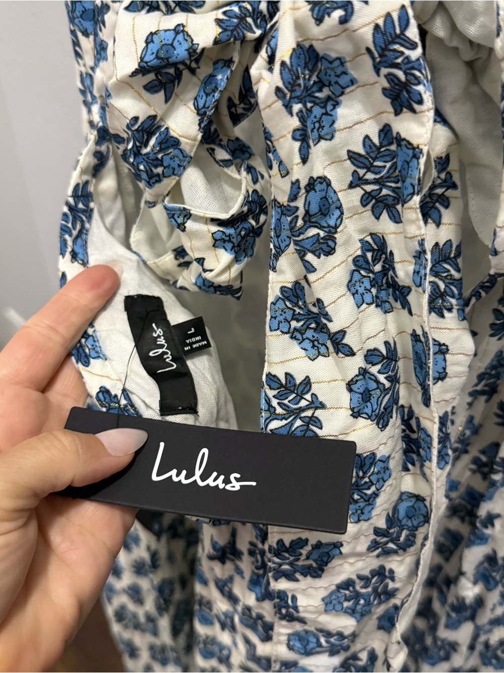 Lulus Flirty Fave Ivory Blue Floral Print Tie-Back Sleveless Midi Dress Sz Large - Picture 4 of 8